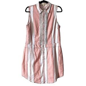 Jenny Han Striped Cotton Linen Dress Large Mini Sleeveless Shirtwaist
